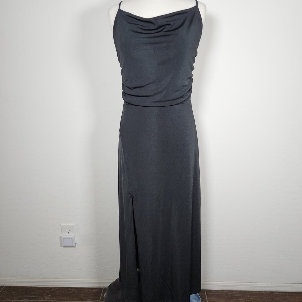 Sleeveless Maxi Dress Dark‎ Gray/Black Cowl Neck Evening Gown Slit Formal XL